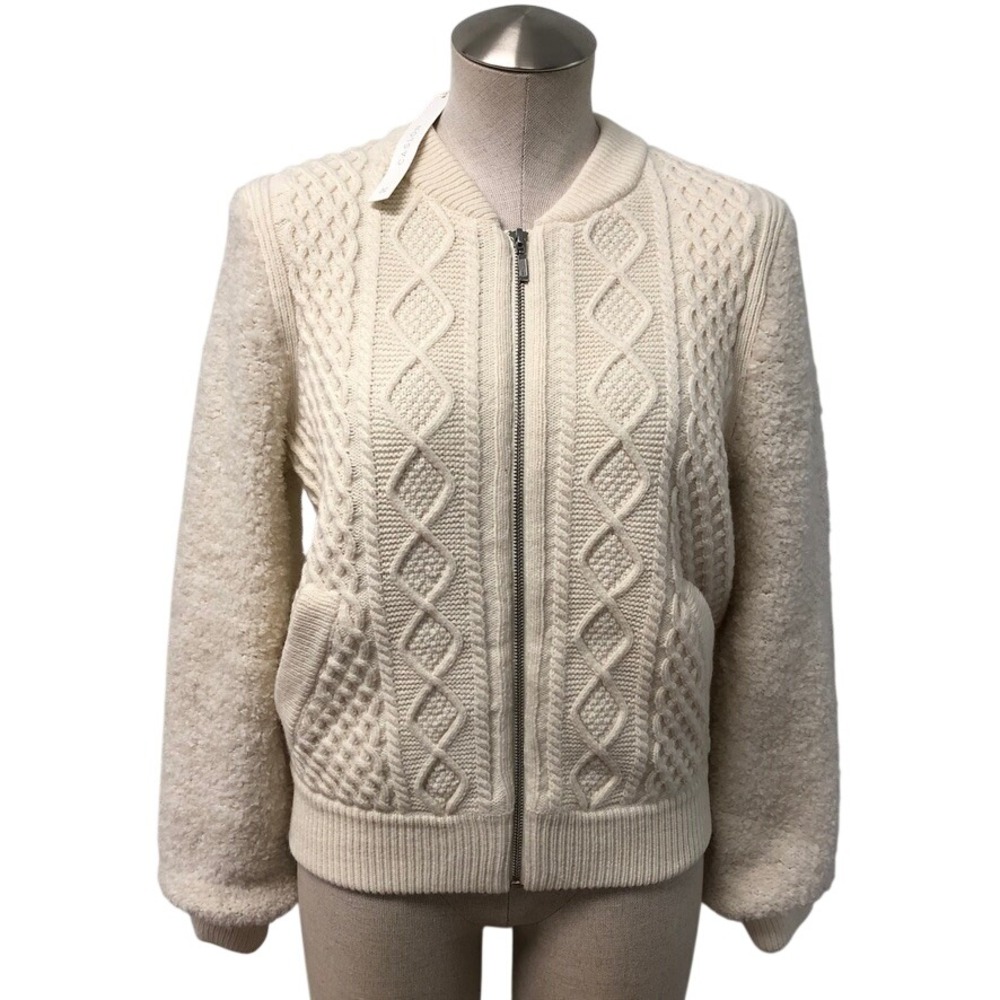 Caslon Bomber Jacket Womens XS Ivory Pristine Cable Knit Wool Blend Preppy
